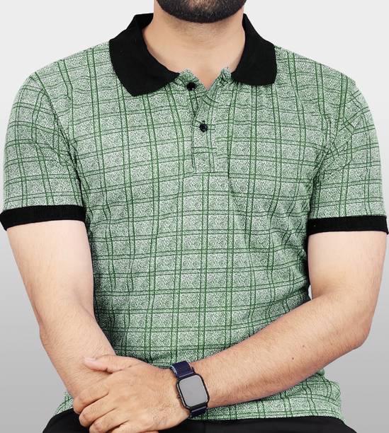 VeBNoR Men Printed Polo Neck Polyester Light Green T-Shirt