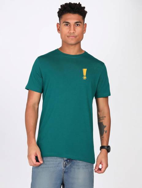 Men Solid Round Neck Cotton Blend Dark Green T-Shirt