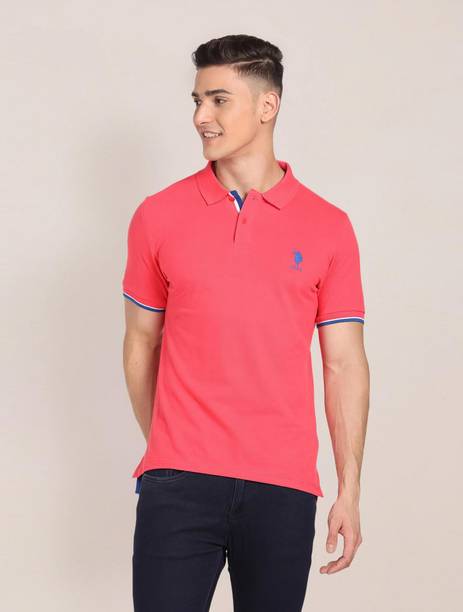 Men Solid Polo Neck Pure Cotton Pink T-Shirt