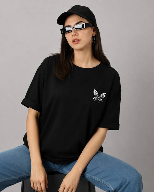 SL5 TEX Printed Women Round Neck Black T-Shirt