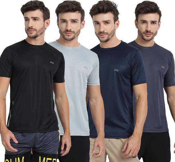 FTX Pack of 4 Men Solid Round Neck Polyester Multicolor T-Shirt
