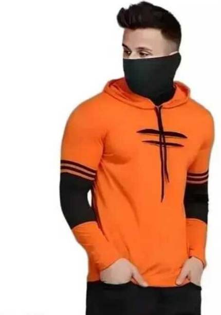 Design By Highlance Colorblock Men Hooded Neck Orange T-Shirt