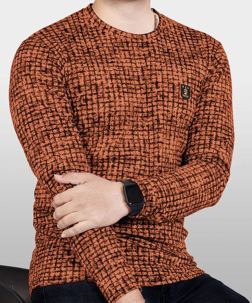 VeBNoR Men Printed Polo Neck Polycotton Orange T-Shirt