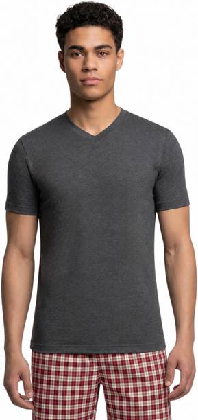 026 Premium Soft Cotton Solid V Neck Short Sleeves Men Solid Round Neck Pure Cotton Grey T-Shirt