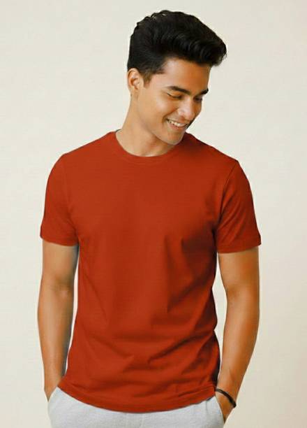 Men Self Design Round Neck Pure Cotton Red T-Shirt