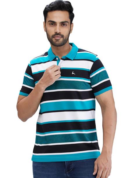 Men Self Design Polo Neck Pure Cotton Green T-Shirt