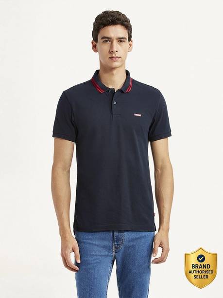 LEVI'S Solid Men Polo Neck Navy Blue T-Shirt