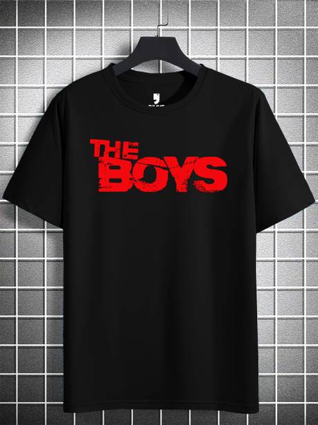 Men Printed Round Neck Cotton Blend Black, Red T-Shirt