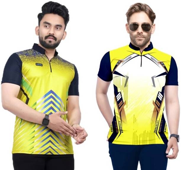 URBANIC CLOTHING Printed Men Zip Neck Multicolor T-Shirt