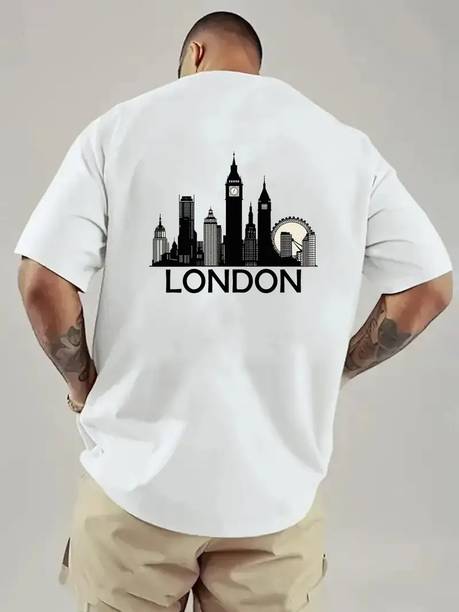 Men Printed Round Neck Cotton Blend White T-Shirt