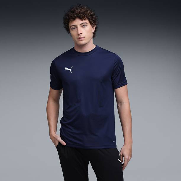 Men Solid Crew Neck Polyester Blue T-Shirt
