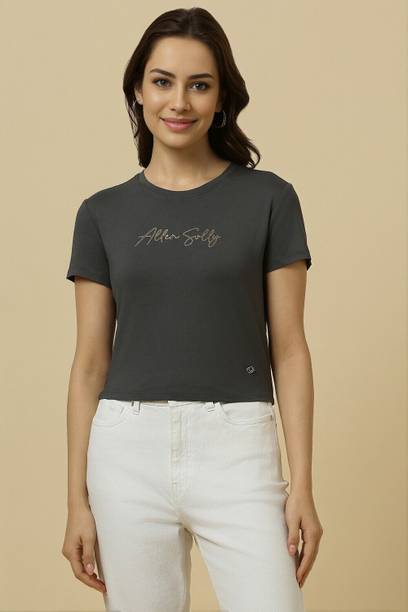 Women Graphic Print Round Neck Viscose Rayon Grey T-Shirt