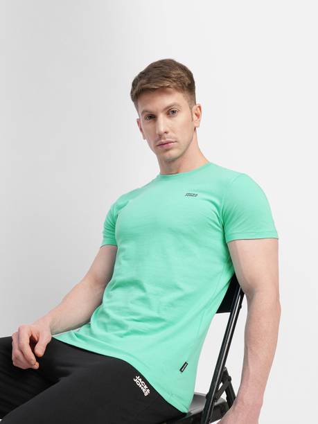 Men Solid Crew Neck Cotton Blend Green T-Shirt