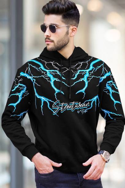 TRIPR Men Printed Hooded Neck Cotton Blend Black T-Shirt