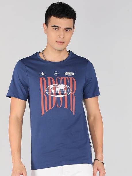 Roadster Men Graphic Print Round Neck Pure Cotton Blue T-Shirt