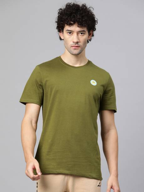 ALCIS Men Solid Round Neck Cotton Blend Green T-Shirt