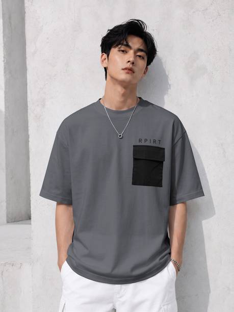 Men Self Design Round Neck Cotton Blend Grey T-Shirt