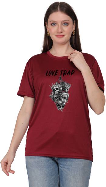 liox Graphic Print Women Round Neck Maroon T-Shirt