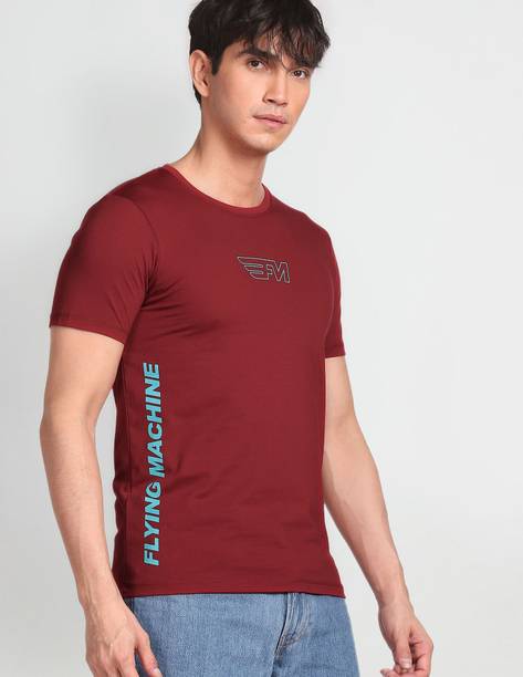 Men Printed Crew Neck Cotton Blend Red T-Shirt