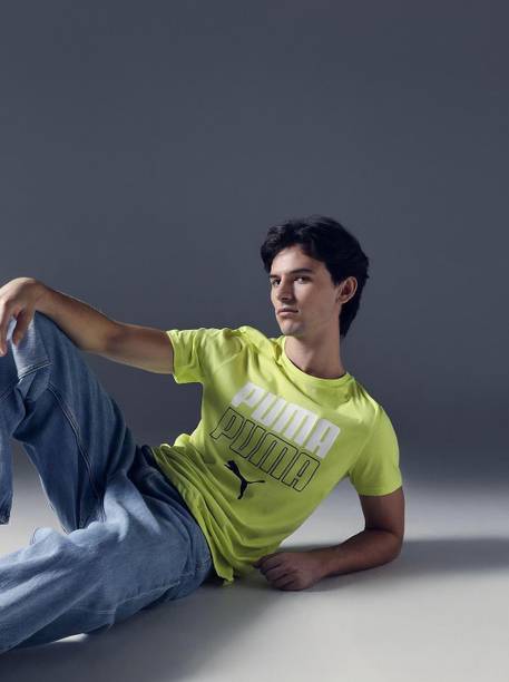 Men Printed Crew Neck Cotton Blend Yellow T-Shirt