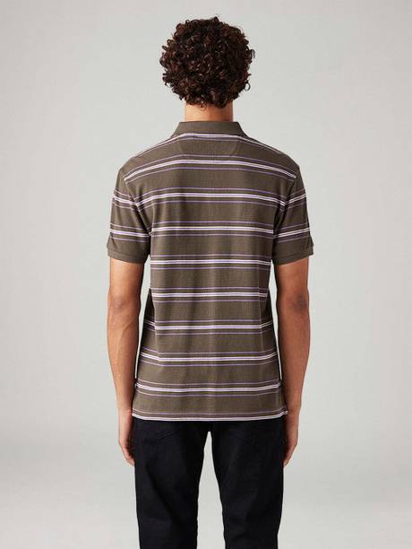 LEVI'S Striped Men Polo Neck Brown T-Shirt