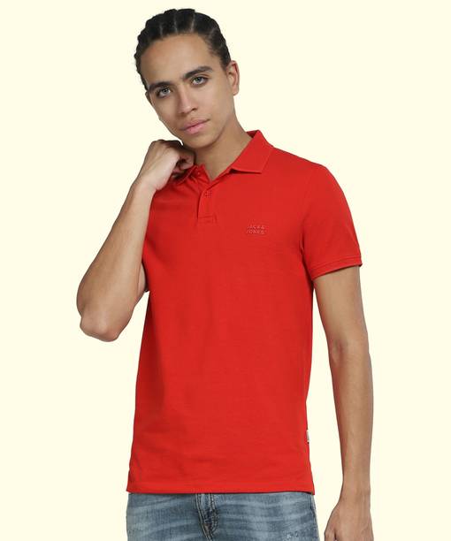 JACK & JONES Solid Men Polo Neck Red T-Shirt