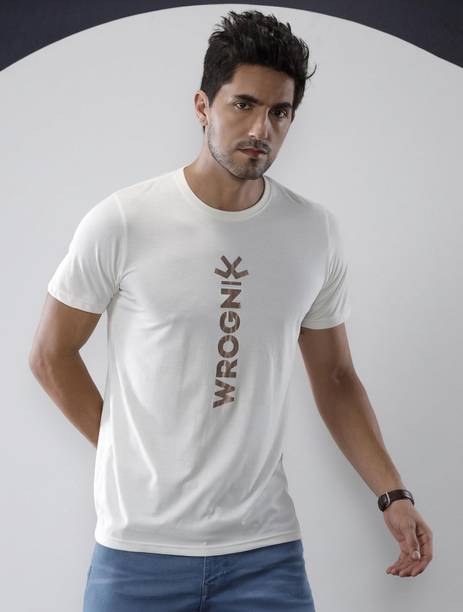 WROGN Zero Men Printed Round Neck Cotton Blend White T-Shirt