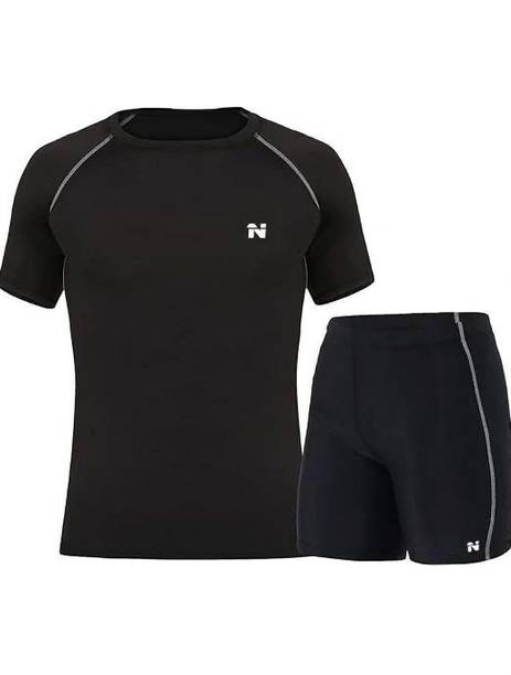 Pack of 2 Men Solid, Sporty Round Neck Nylon Black T-Shirt