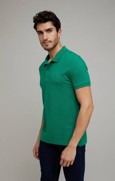 Men Solid Polo Neck Pure Cotton Green T-Shirt