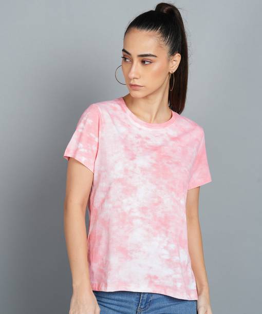 METRONAUT By Flipkart Tie & Dye Women Round Neck Cotton Blend Pink T-Shirt