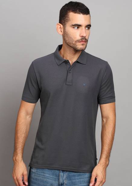 Men Solid Polo Neck Cotton Blend Grey T-Shirt