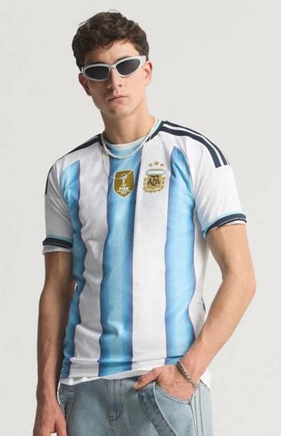 Men Graphic Print, Printed Round Neck Polyester White, Light Blue T-Shirt