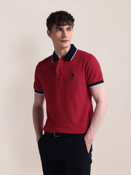 Men Solid Polo Neck Pure Cotton Red T-Shirt