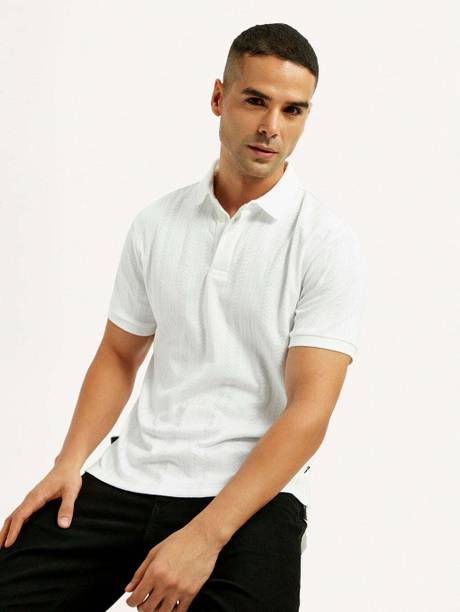 LEVI'S Self Design Men Polo Neck White T-Shirt