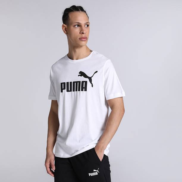 ESS Logo Tee Men Solid Crew Neck Pure Cotton White T-Shirt