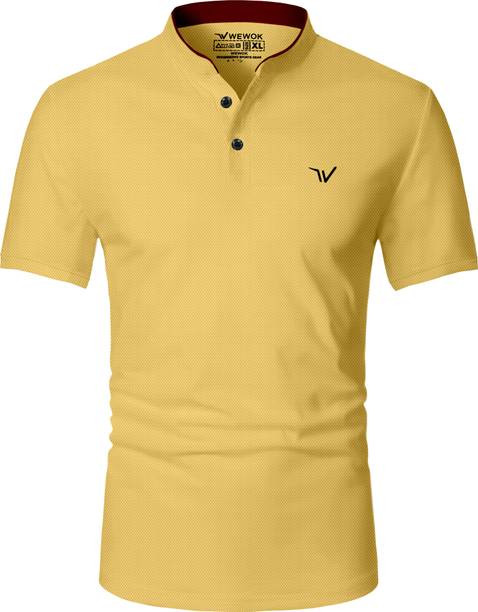 Men Solid Polo Neck Poly Cotton Yellow T-Shirt