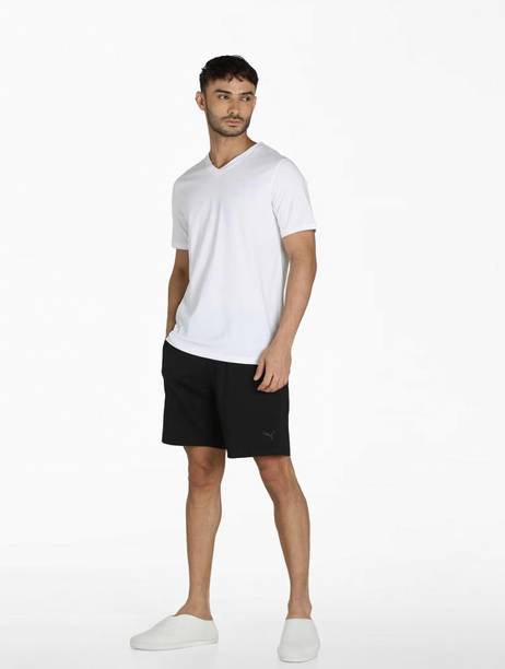 Men Solid V Neck Pure Cotton White T-Shirt