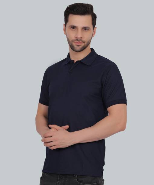 CLUBGREEN Solid Men Polo Neck Navy Blue T-Shirt
