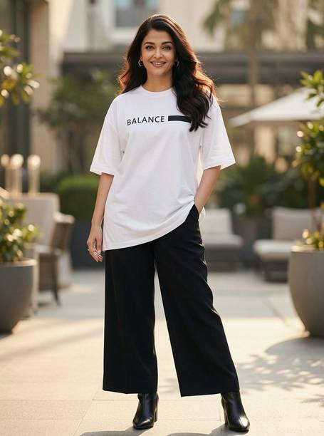 Women Graphic Print, Typography Round Neck Cotton Blend White T-Shirt