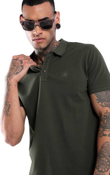 Men Solid Polo Neck Pure Cotton Green T-Shirt