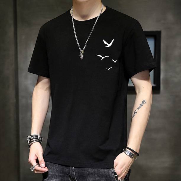 Fashion And Youth Solid Men Round Neck Black T-Shirt