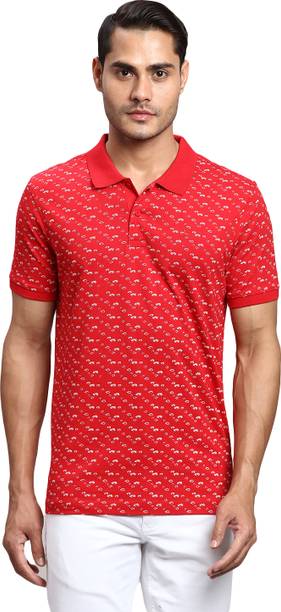 Men Printed Polo Neck Pure Cotton Red T-Shirt