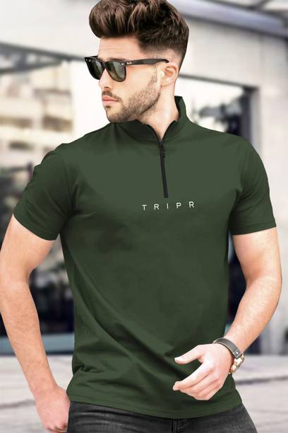 TRIPR Men Solid Henley Neck Cotton Blend Green T-Shirt