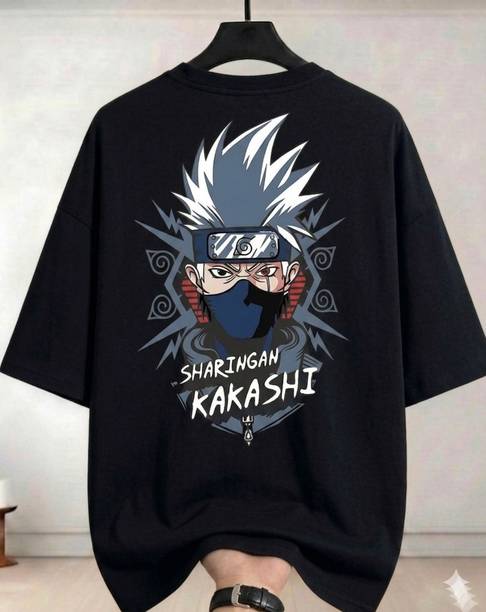 Printed Men Round Neck Cotton Blend Black T-Shirt