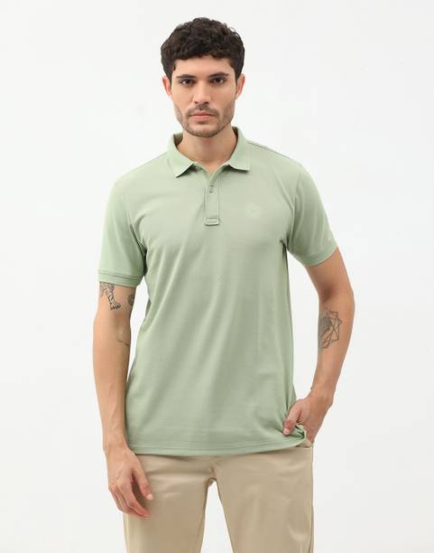 Blackberrys Men Solid Polo Neck Cotton Blend Light Green T-Shirt