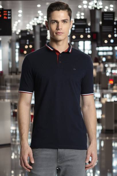 PETER ENGLAND Men Solid Polo Neck Polycotton Black T-Shirt