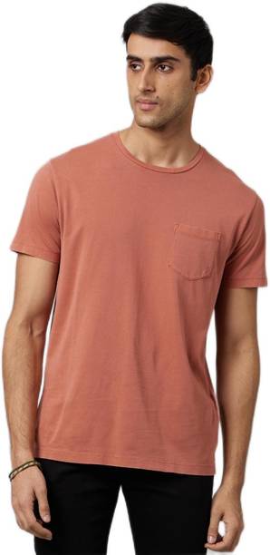 Men Solid Round Neck Pure Cotton Pink T-Shirt