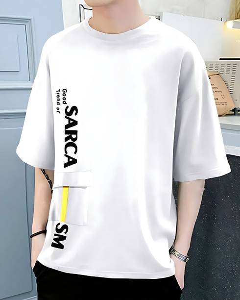 Men Typography Round Neck Cotton Blend White T-Shirt