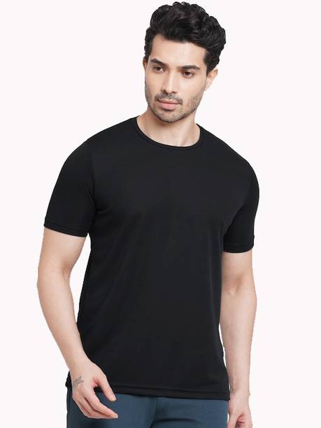 Kaido Men Solid Round Neck Organic Cotton Black T-Shirt