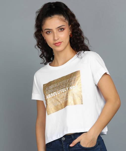 METRONAUT By Flipkart Printed Women Round Neck Cotton Blend White T-Shirt